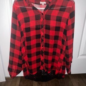 Charming Charlie Red and Black Plaid Blouse